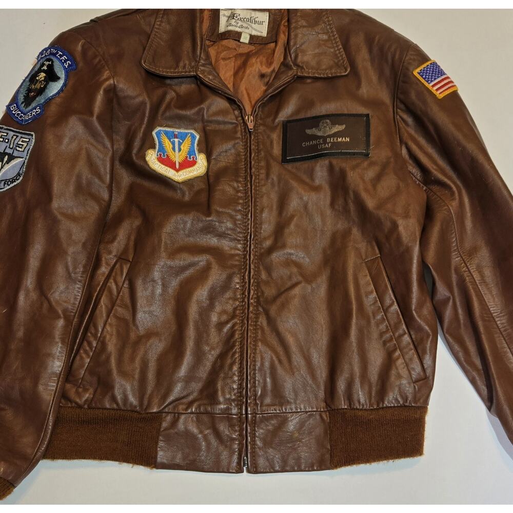 Excalibur USAF Leather Flight Jacket Size 40– Authentic Military Patches-Vintage